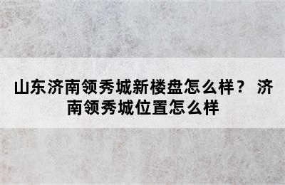 山东济南领秀城新楼盘怎么样？ 济南领秀城位置怎么样